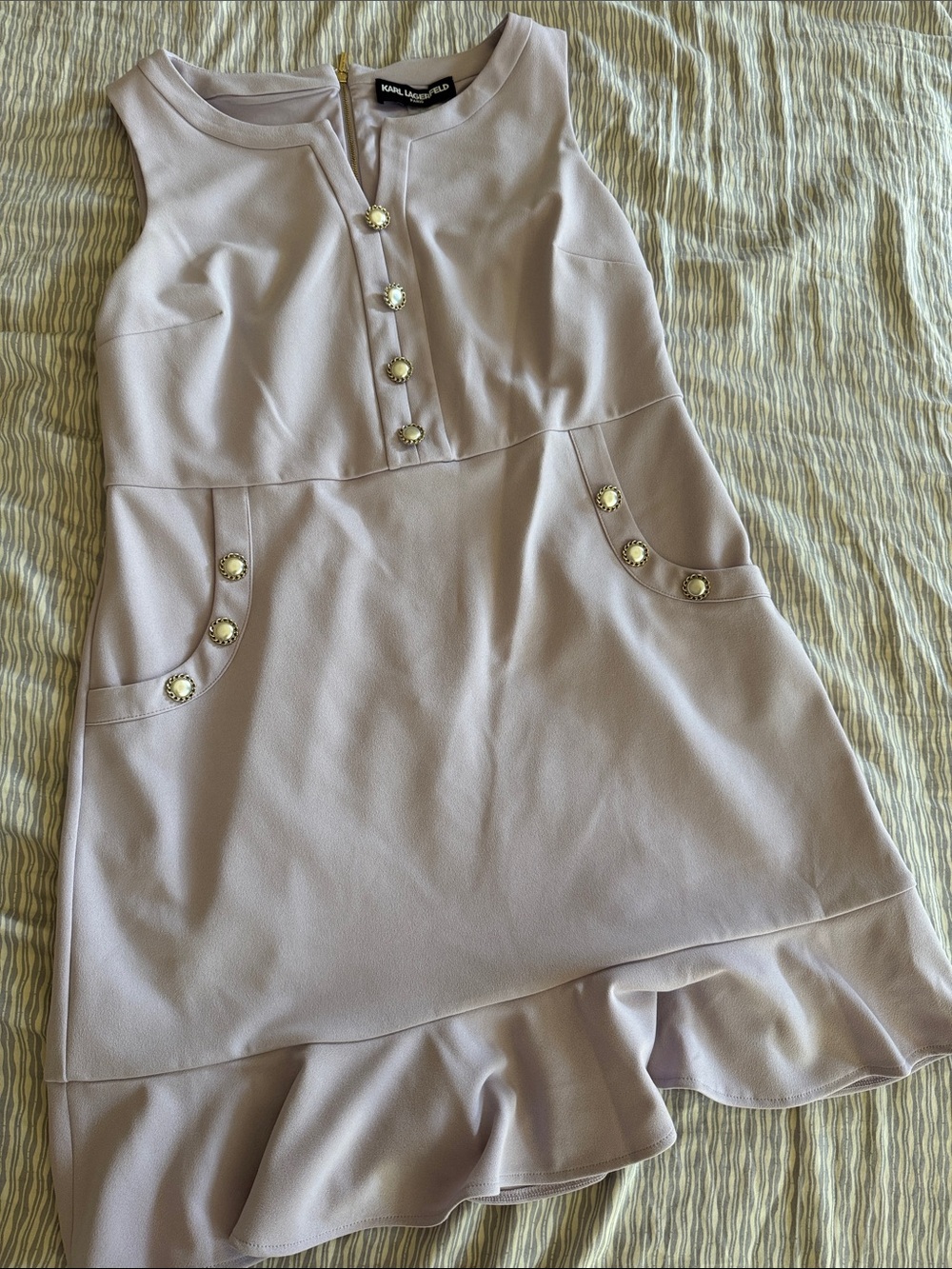 Karl Lagerfeld Lilac Asymmetrical Ruffle-Hem Skirt with SliverButtons